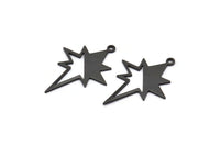 Black Pole Star Charm, 6 Oxidized Black Brass, Black Charms, Black Pole Star Charms With 1 Loop (30x22x0.80mm) M02486