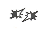 Black Pole Star Charm, 6 Oxidized Black Brass, Black Charms, Black Pole Star Charms With 1 Loop (30x22x0.80mm) M02486