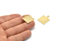 Gold Square Charm, 8 Gold Plated Brass Square Charms With 1 Loop, Earring, Findings (25x18x1mm) D0663