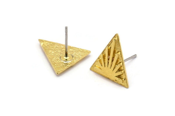 Brass Triangle Earring, 8 Raw Brass Triangle Stud Earrings (13x1.5mm) N1816