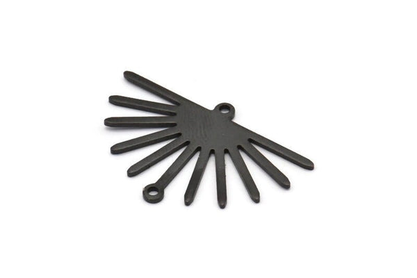 Black Sun Charm, 4 Oxidized Black Brass Sun Charms With 2 Loops (19x30x0.80mm) M02324 H0592