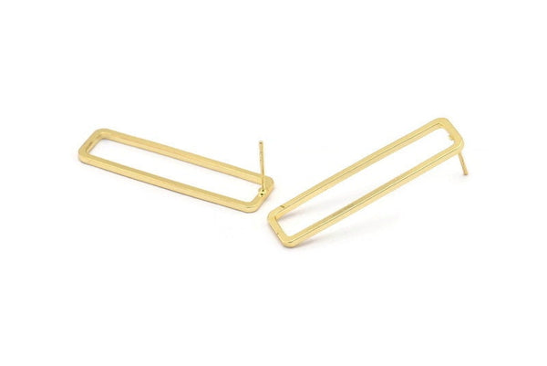 Gold Rectangle Earring, 2 Gold Plated Brass Rectangle Stud Earrings (10x40x1.5mm) D1647 A1426 Q1002