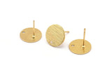 Gold Round Earring, 4 Textured Gold Plated Brass Round Earring Studs (12x0.80mm) M337 A1552 Q1054