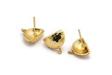 Gold Earring Post, 4 Gold Plated Brass Half Moon Earring Posts With 1 Loop (14x15mm) BS 2440