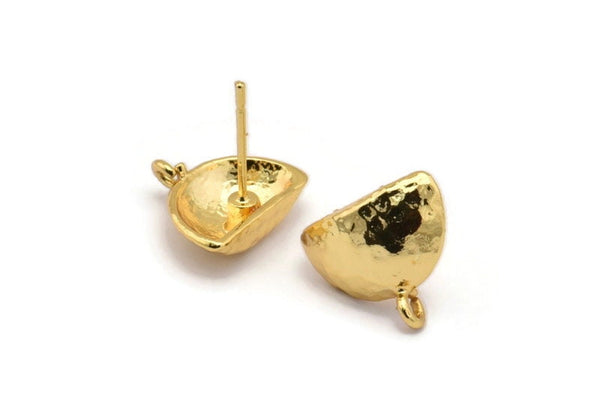 Gold Earring Post, 4 Gold Plated Brass Half Moon Earring Posts With 1 Loop (14x15mm) BS 2440