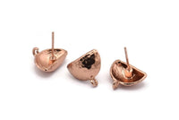 Rose Gold Earring Post, 4 Rose Gold Plated Brass Half Moon Earring Posts With 1 Loop (14x15mm) BS 2440