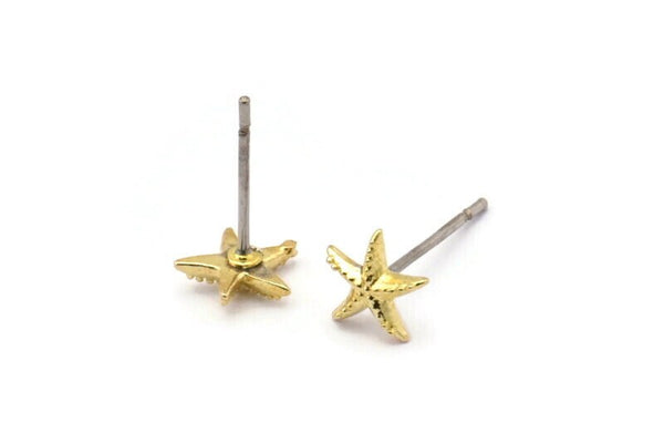 Brass Starfish Earring, 24 Raw Brass Starfish Stud Earrings (7mm) N1176