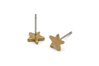 Brass Star Earring, 12 Raw Brass Star Stud Earrings (8mm) D1467