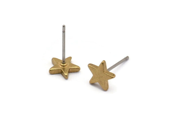 Brass Star Earring, 12 Raw Brass Star Stud Earrings (8mm) D1467