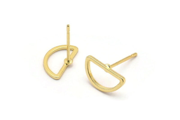 Semi Circle Earring, 8 Gold Plated Brass Semi Circle Stud Earrings (11x6mm) D0007 A1136 Q1012