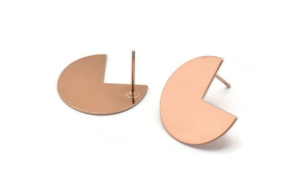 Rose Gold Geometric Earring, 4 Rose Gold Plated Brass Pizza Slice Stud Earrings (20x17x0.50mm) D1089 A1285