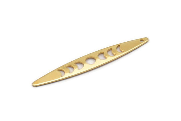 Altın Oval Charm, 4 Altın Kaplama Pirinç, Altın Charmlar, 1 Delikli Altın Oval Ay Evreleri Charmları (50x7x0,80 mm) M02500