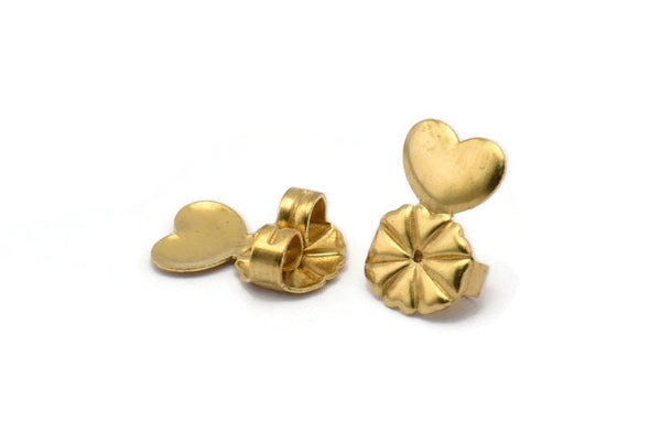 Brass Heart Stopper, 50 Raw Brass Flower Earring Back Stopper, Earring Stud Back Stoppers (14x10mm) D1103