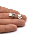 Silver Heart Stopper, 24 Antique Silver Plated Brass Flower Earring Back Stopper, Earring Stud Back Stoppers (14x10mm) D1103