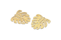 Pirinç Monstera Tılsımı, 1 Halkalı 24 Ham Pirinç Dokulu Monstera Yaprağı Tılsımı, Kolye Uçları, Küpeler, Bulgular (21x22x0,5 mm) D872