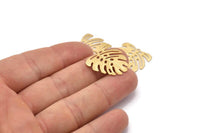 Pirinç Monstera Tılsımı, 1 Halkalı 24 Ham Pirinç Dokulu Monstera Yaprağı Tılsımı, Kolye Uçları, Küpeler, Bulgular (21x22x0,5 mm) D872