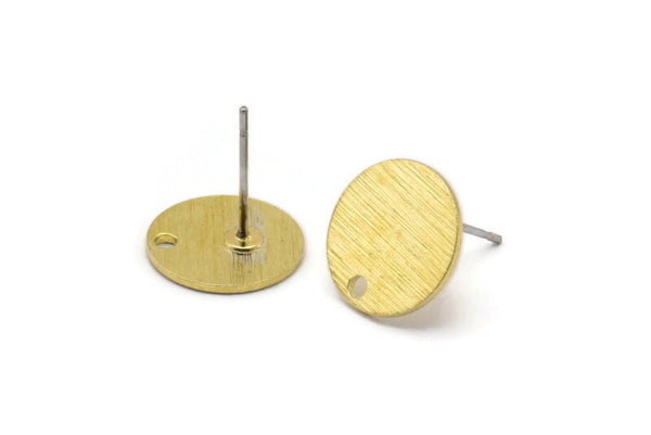 Brass Round Earring, 8 Textured Raw Brass Round Earring Studs (12x0.80mm) M337 A1552