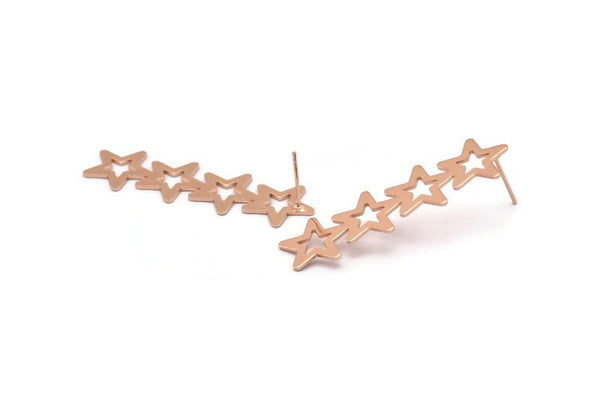 Rose Gold Star Earring, 2 Rose Gold Plated Brass Star Stud Earrings (45x13x0.80mm) D1202 A1250 Q1015