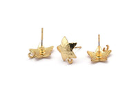 Gold Earring Post, 4 Gold Plated Brass Star Earring Posts With 1 Loop (14x15mm) BS 2437 Q1056