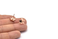 Rose Gold Earring Post, 4 Rose Gold Plated Brass Star Earring Posts With 1 Loop (14x15mm) BS 2437 Q1056