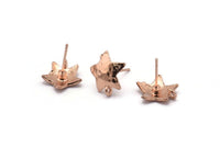 Rose Gold Earring Post, 4 Rose Gold Plated Brass Star Earring Posts With 1 Loop (14x15mm) BS 2437 Q1056