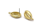 Brass Shell Earring, Raw Brass Cowrie Shell Stud Earrings With 1 Loop, Findings (20x11mm) N0910