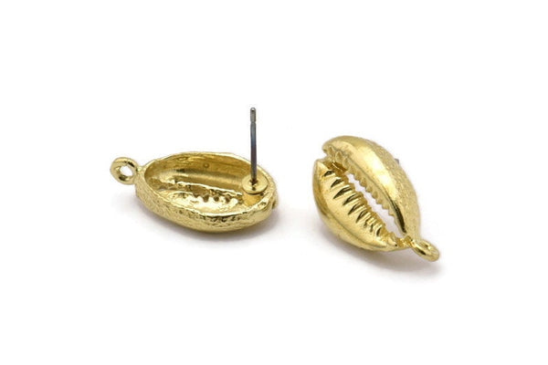 Brass Shell Earring, Raw Brass Cowrie Shell Stud Earrings With 1 Loop, Findings (20x11mm) N0910