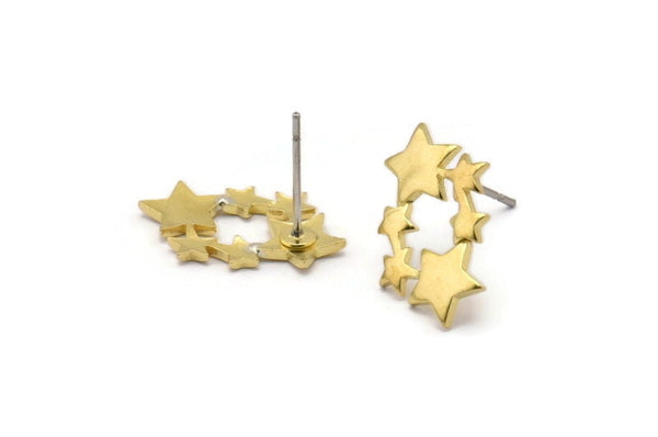Brass Star Earring, 8 Raw Brass Comet Stud Earrings (18x11x1.5mm) D1383 A1414