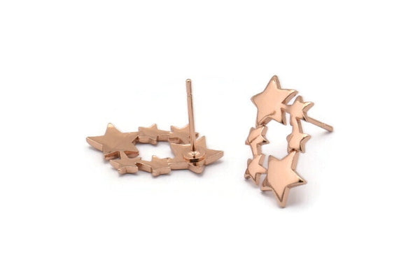 Rose Gold Star Earring, 4 Rose Gold Plated Brass Comet Stud Earrings (18x11x1.5mm) D1383 A1414