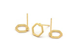 Gold Hexagon Earring, 8 Gold Plated Brass Hexagon Stud Earrings (8mm) BS 1219 A1146 H0164