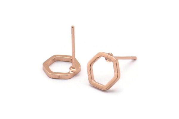 Rose Gold Hexagon Earring, 8 Rose Gold Plated Brass Hexagon Stud Earrings (8mm) BS 1219 A1146 H0164