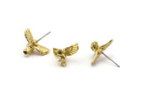 Tiny Owl Earring, 4 Raw Brass Owl Stud Earrings (18x10mm) N0417 A1213