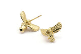 Tiny Owl Earring, 2 Gold Plated Brass Owl Stud Earrings (18x10mm) N0417 A1213