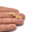 Gold Moon Charm, 6 Gold Plated Brass Crescent Moon Phases Charms With 1 Hole (15x8x1mm) M01867