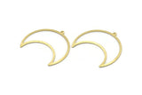 Brass Moon Charm, 4 Textured Raw Brass Moon Crescent Charms With 1 Loop (35x17x0.80mm) M03101
