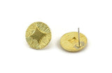 Brass Earring Posts, Raw Brass Round Earring Stud (15mm) N0795