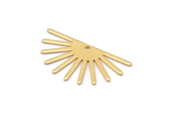 Gold Sun Charm, 4 Gold Plated Brass Sun Charms With 1 Hole (16x30x0.80mm) M02312