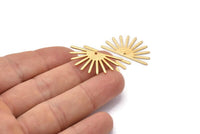 Gold Sun Charm, 4 Textured Gold Plated Brass Sun Charms With 1 Hole (16x30x0.80mm) M02313