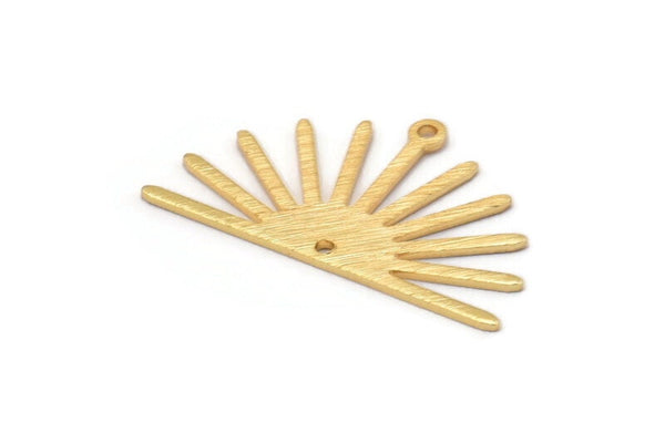 Gold Sun Charm, 4 Textured Gold Plated Brass Sun Charms With 1 Loop And 1 Hole (17x30x0.80mm) M02328
