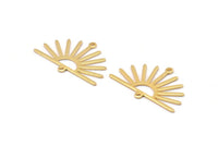 Gold Sun Charm, 4 Gold Plated Brass Sun Charms With 2 Loops (19x30x0.80mm) M02321