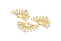 Gold Sun Charm, 4 Gold Plated Brass Sun Charms With 2 Loops (19x30x0.80mm) M02321