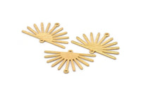 Gold Sun Charm, 4 Textured Gold Plated Brass Sun Charms With 2 Loops (19x30x0.80mm) M02325