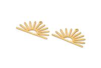Gold Sun Charm, 4 Textured Gold Plated Brass Sun Charms With 1 Loop (17x30x0.80mm) M02319