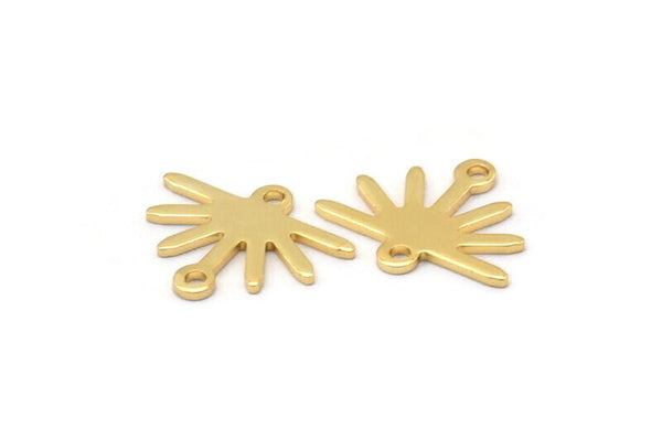 Gold Sun Charm, 8 Gold Plated Brass Sun Charms With 2 Loops (12x15x0.80mm) M02404