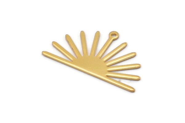 Gold Sun Charm, 4 Gold Plated Brass Sun Charms With 1 Loop (17x30x0.80mm) M02315
