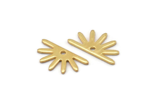 Gold Sun Charm, 12 Gold Plated Brass Sun Charms With 1 Hole (8x15x0.80mm) M02401