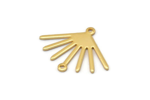 Gold Sun Charm, 4 Gold Plated Brass Sun Charms With 2 Loops (24x19x0.80mm) M02443