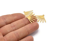 Gold Sun Charm, 4 Gold Plated Brass Sun Charms With 2 Loops (24x19x0.80mm) M02443