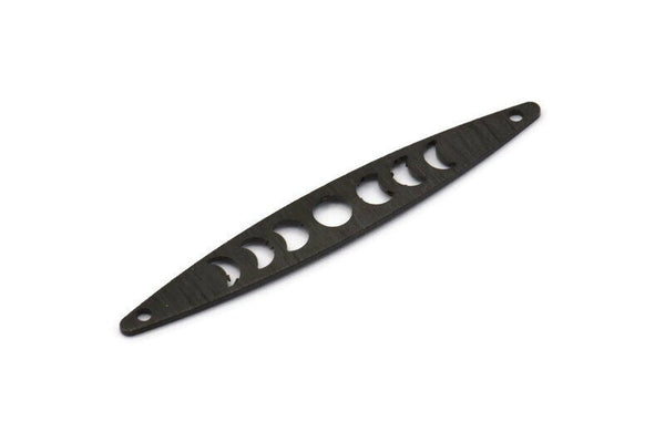 Black Oval Charm, 6 Textured Oxidized Black Brass, Black Charms, Black Oval Moon Phases Charms With 2 Holes (50x7x0.80mm) M02497