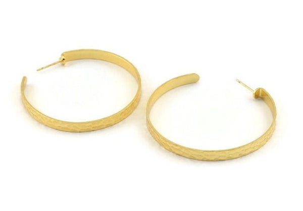 Gold Geometric Earring, 2 Hammered Gold Plated Brass Circle Stud Earrings (54x5x1mm) N1188